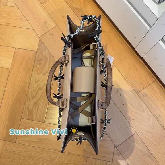 NWT Bundle Coach Chain Strap Bows Silver/Black cy260 & CY677 Large Maggie Sand - Picture 11 of 12